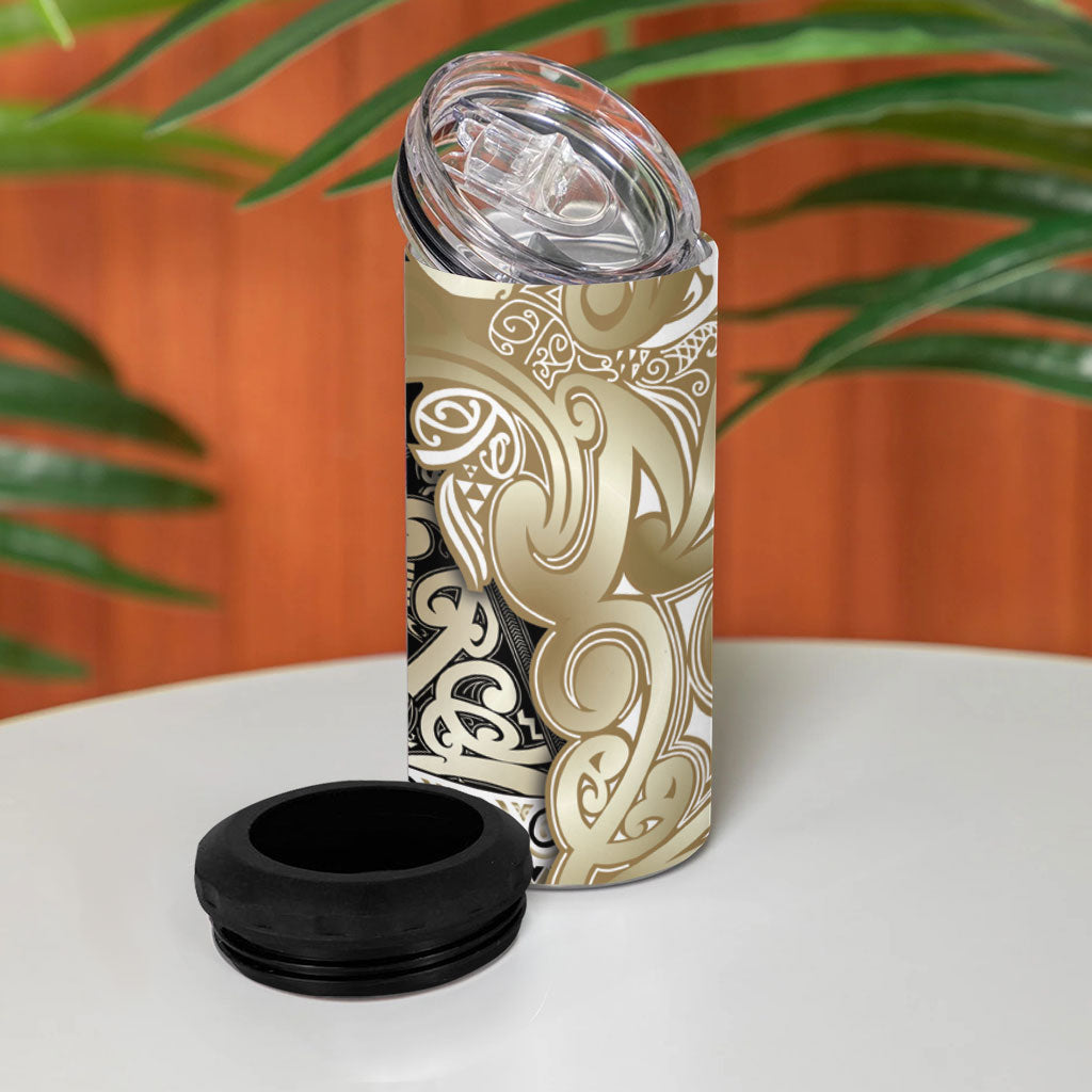 Aotearoa Iwi Waikato Tainui 4 in 1 Can Cooler Tumbler Maori Wharenui House Tribal Pattern