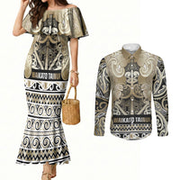 Aotearoa Iwi Waikato Tainui Couples Matching Mermaid Dress and Long Sleeve Button Shirt Maori Wharenui House Tribal Pattern