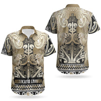 Aotearoa Iwi Waikato Tainui Couples Matching Off The Shoulder Long Sleeve Dress and Hawaiian Shirt Maori Wharenui House Tribal Pattern