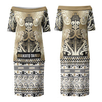 Aotearoa Iwi Waikato Tainui Couples Matching Puletasi and Long Sleeve Button Shirt Maori Wharenui House Tribal Pattern