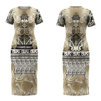 Aotearoa Iwi Waikato Tainui Couples Matching Short Sleeve Bodycon Dress and Hawaiian Shirt Maori Wharenui House Tribal Pattern