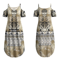 Aotearoa Iwi Waikato Tainui Couples Matching Summer Maxi Dress and Long Sleeve Button Shirt Maori Wharenui House Tribal Pattern