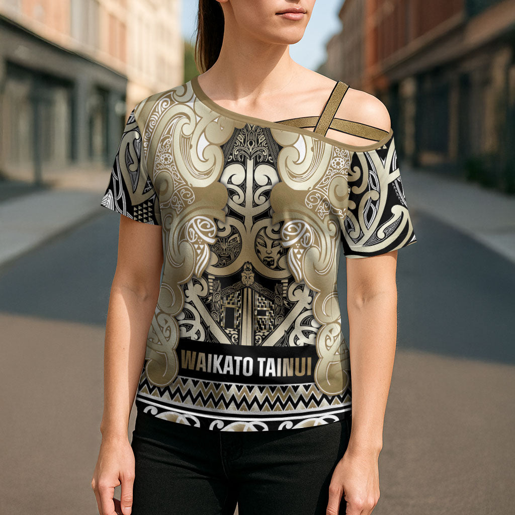 Aotearoa Iwi Waikato Tainui Cross Shoulder Shirt Maori Wharenui House Tribal Pattern