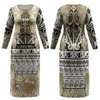 Aotearoa Iwi Waikato Tainui Family Matching Long Sleeve Bodycon Dress and Hawaiian Shirt Maori Wharenui House Tribal Pattern