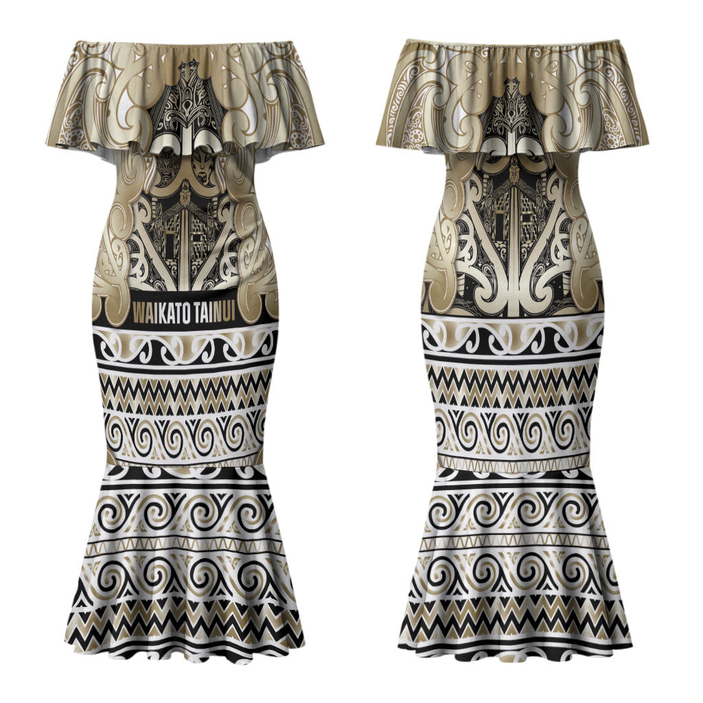 Aotearoa Iwi Waikato Tainui Family Matching Mermaid Dress and Hawaiian Shirt Maori Wharenui House Tribal Pattern
