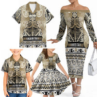 Aotearoa Iwi Waikato Tainui Family Matching Off The Shoulder Long Sleeve Dress and Hawaiian Shirt Maori Wharenui House Tribal Pattern