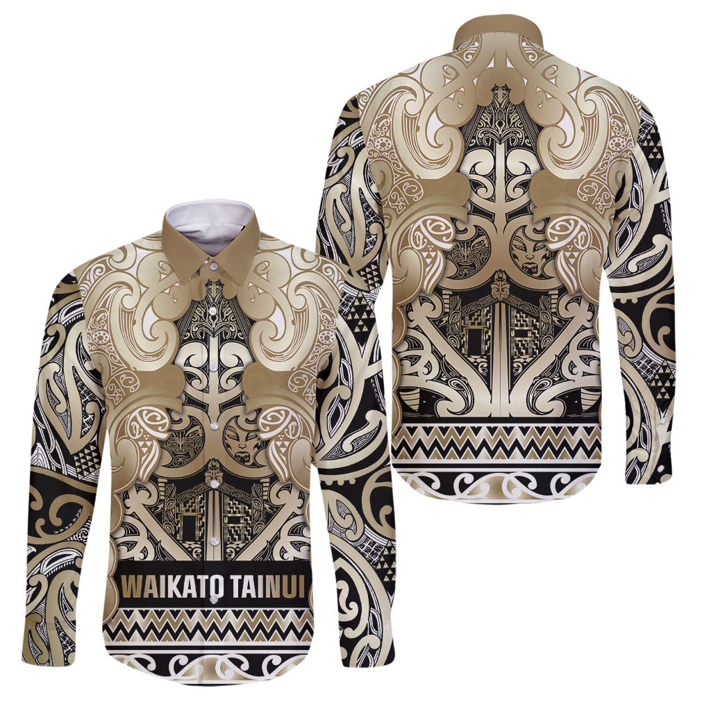 Aotearoa Iwi Waikato Tainui Family Matching Off The Shoulder Long Sleeve Dress and Hawaiian Shirt Maori Wharenui House Tribal Pattern