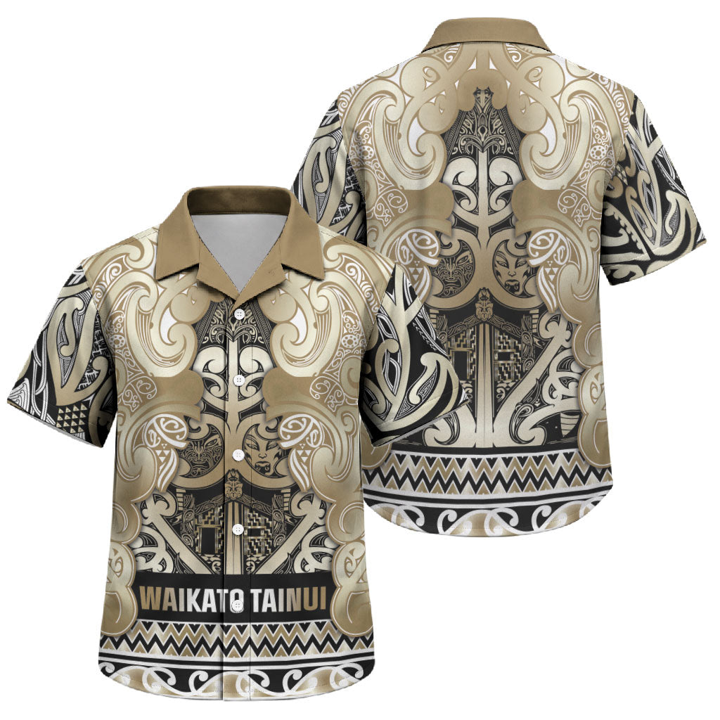 Aotearoa Iwi Waikato Tainui Family Matching Off The Shoulder Long Sleeve Dress and Hawaiian Shirt Maori Wharenui House Tribal Pattern