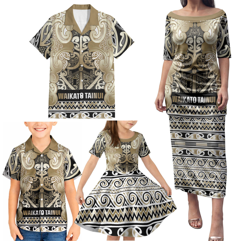 Aotearoa Iwi Waikato Tainui Family Matching Puletasi and Hawaiian Shirt Maori Wharenui House Tribal Pattern LT9 - Polynesian Pride