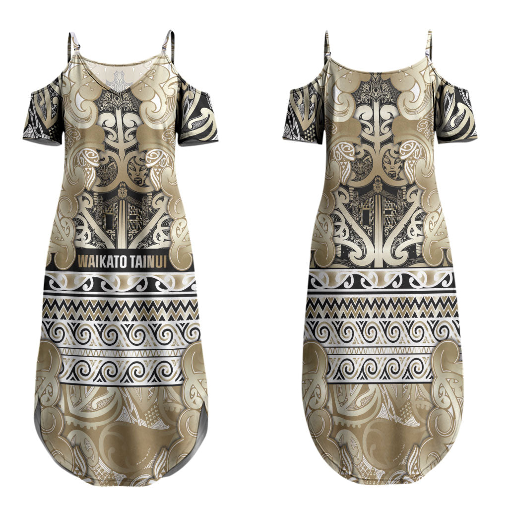 Aotearoa Iwi Waikato Tainui Family Matching Summer Maxi Dress and Hawaiian Shirt Maori Wharenui House Tribal Pattern