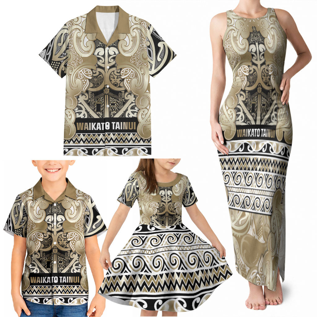 Aotearoa Iwi Waikato Tainui Family Matching Tank Maxi Dress and Hawaiian Shirt Maori Wharenui House Tribal Pattern LT9 - Polynesian Pride
