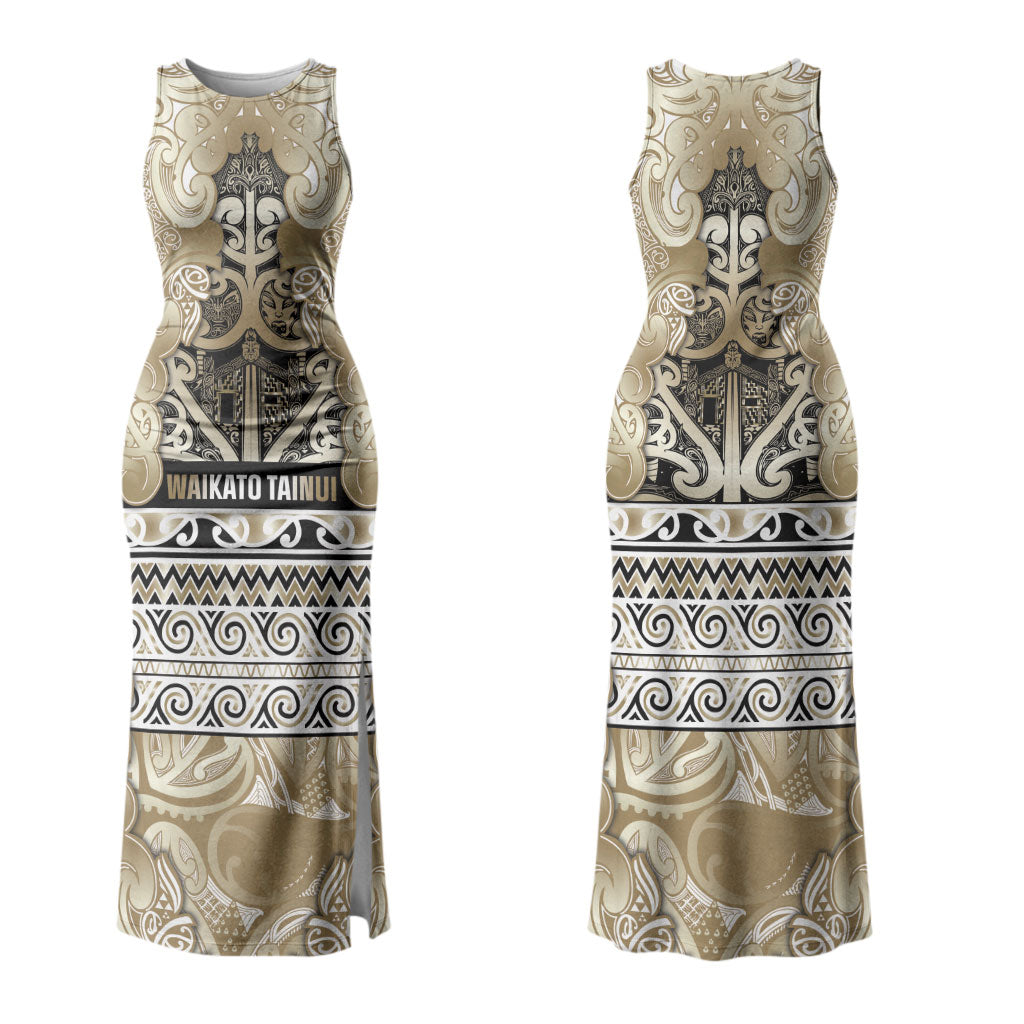 Aotearoa Iwi Waikato Tainui Family Matching Tank Maxi Dress and Hawaiian Shirt Maori Wharenui House Tribal Pattern