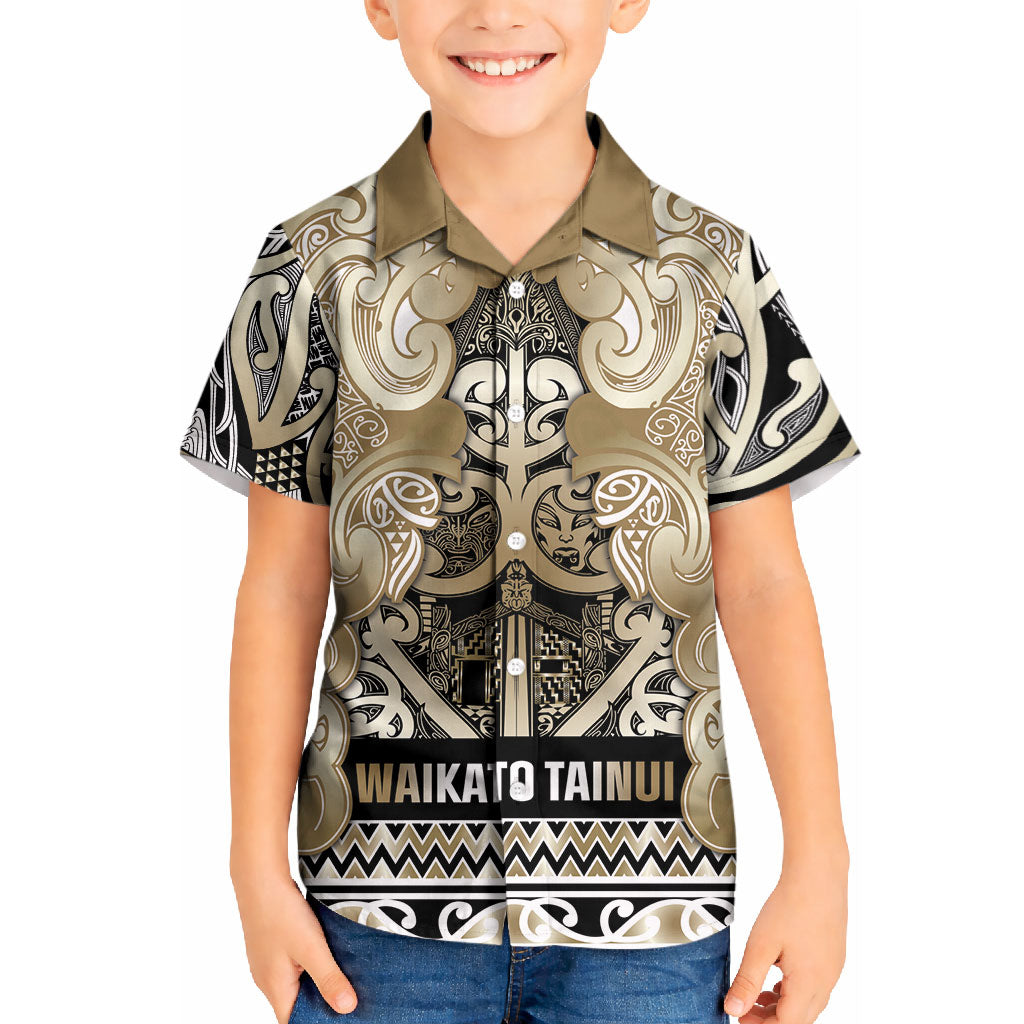 Aotearoa Iwi Waikato Tainui Kid Hawaiian Shirt Maori Wharenui House Tribal Pattern
