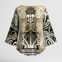 Aotearoa Iwi Waikato Tainui Kimono Sleeve Blouse Maori Wharenui House Tribal Pattern