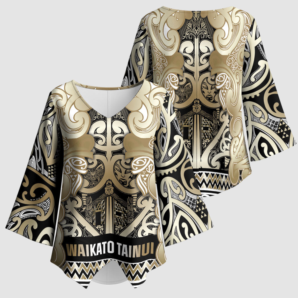 Aotearoa Iwi Waikato Tainui Kimono Sleeve Blouse Maori Wharenui House Tribal Pattern