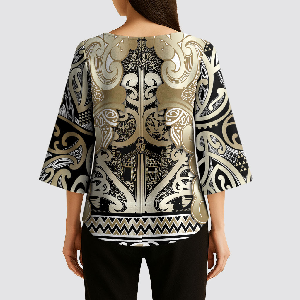 Aotearoa Iwi Waikato Tainui Kimono Sleeve Blouse Maori Wharenui House Tribal Pattern