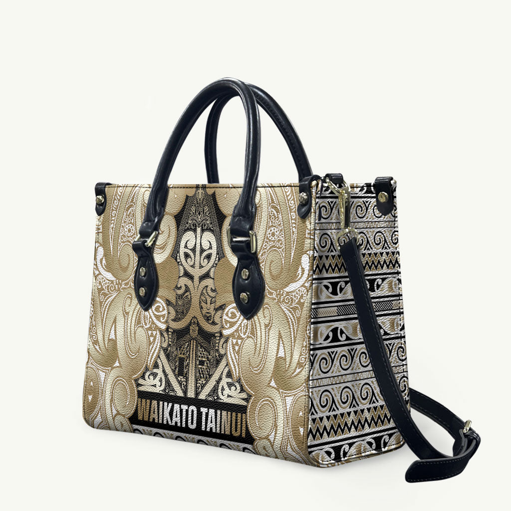 Aotearoa Iwi Waikato Tainui Leather Bag Maori Wharenui House Tribal Pattern