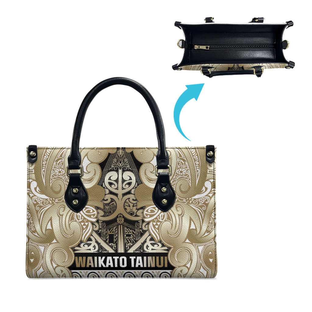 Aotearoa Iwi Waikato Tainui Leather Bag Maori Wharenui House Tribal Pattern