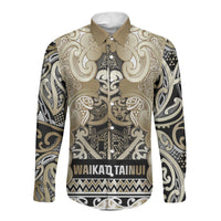 Aotearoa Iwi Waikato Tainui Long Sleeve Button Shirt Maori Wharenui House Tribal Pattern
