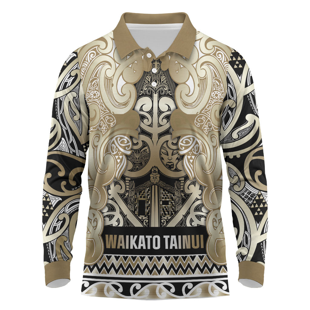 Aotearoa Iwi Waikato Tainui Long Sleeve Polo Shirt Maori Wharenui House Tribal Pattern