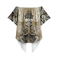 Aotearoa Iwi Waikato Tainui Off Shoulder Wrap Waist Top Maori Wharenui House Tribal Pattern