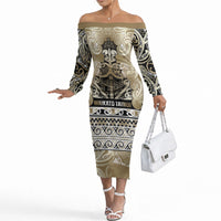 Aotearoa Iwi Waikato Tainui Off The Shoulder Long Sleeve Dress Maori Wharenui House Tribal Pattern