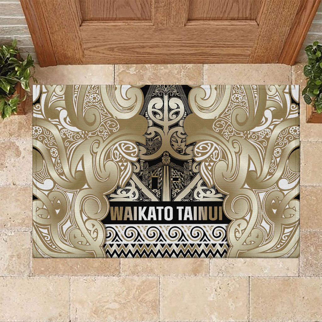 Aotearoa Iwi Waikato Tainui Rubber Doormat Maori Wharenui House Tribal Pattern LT9 Light Gold - Polynesian Pride