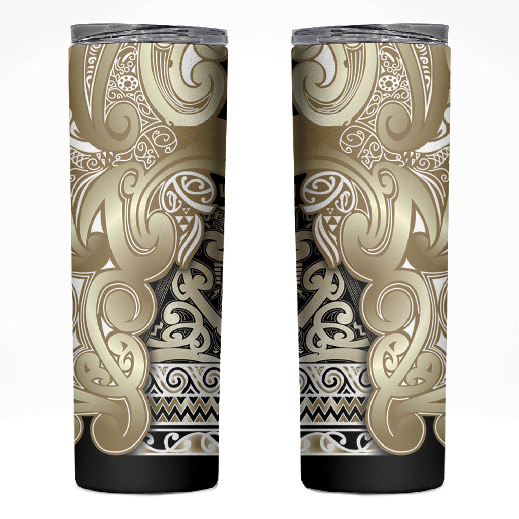 Aotearoa Iwi Waikato Tainui Skinny Tumbler Maori Wharenui House Tribal Pattern LT9 Light Gold - Polynesian Pride