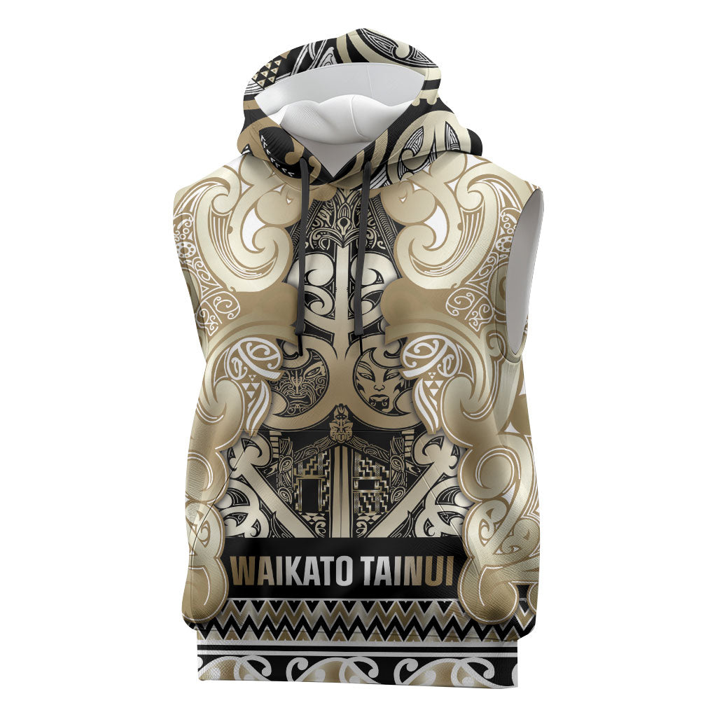 Aotearoa Iwi Waikato Tainui Sleeveless Hoodie Maori Wharenui House Tribal Pattern
