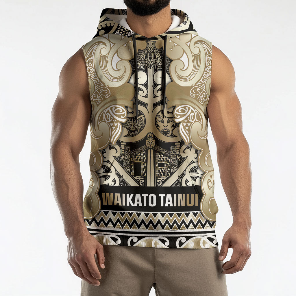 Aotearoa Iwi Waikato Tainui Sleeveless Hoodie Maori Wharenui House Tribal Pattern