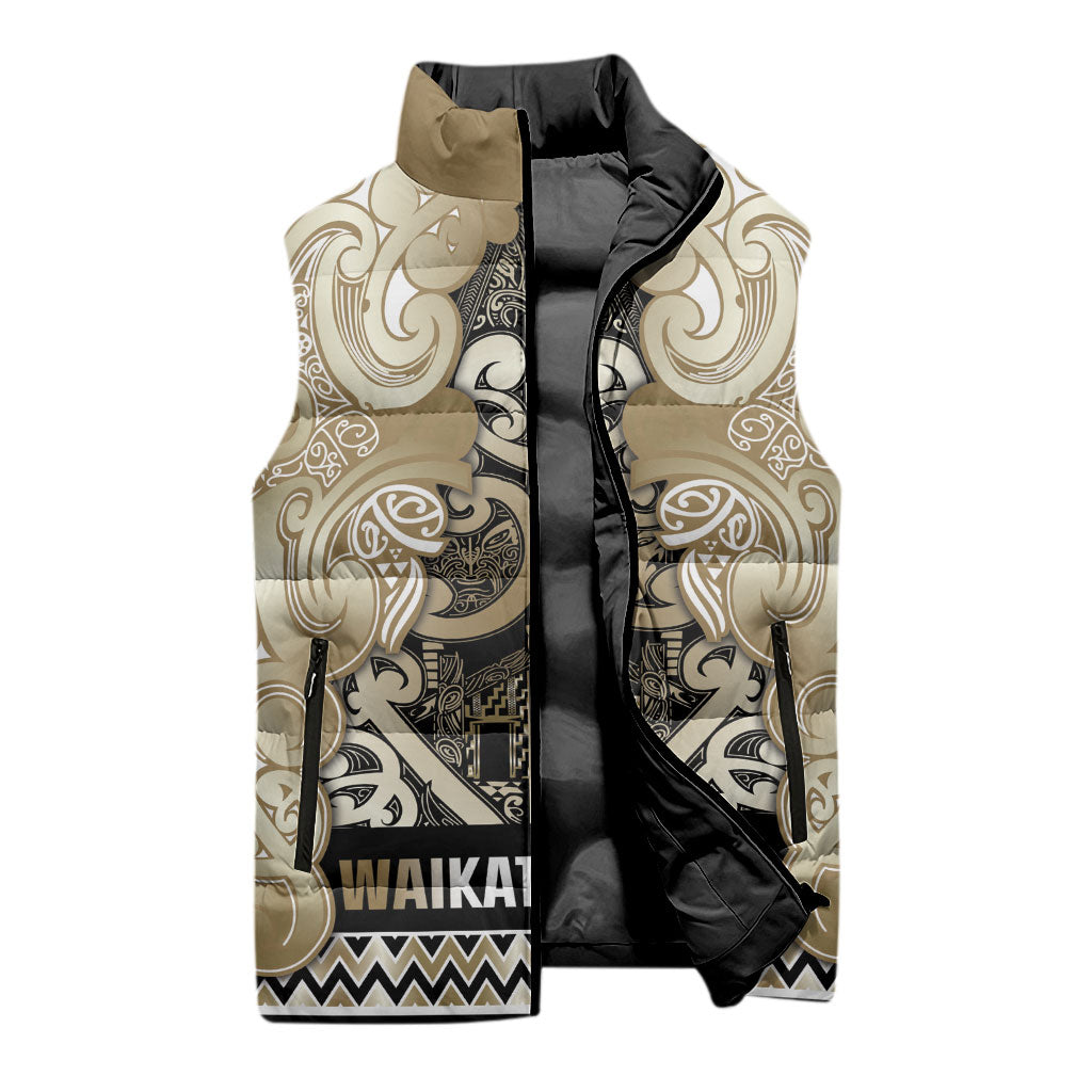 Aotearoa Iwi Waikato Tainui Sleeveless Puffer Jacket Maori Wharenui House Tribal Pattern