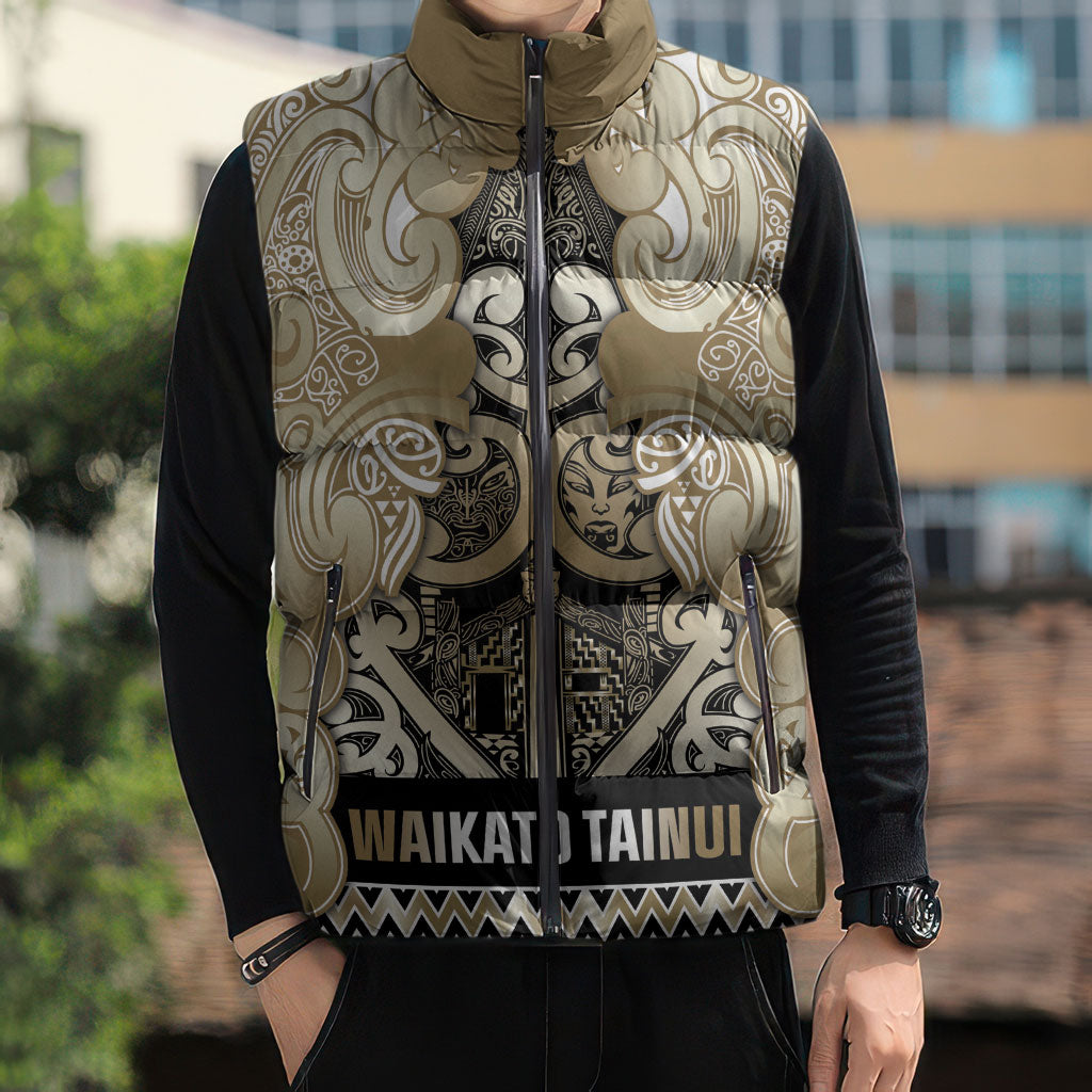 Aotearoa Iwi Waikato Tainui Sleeveless Puffer Jacket Maori Wharenui House Tribal Pattern