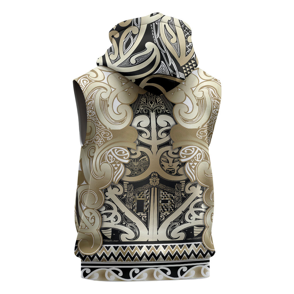 Aotearoa Iwi Waikato Tainui Sleeveless Zip Hoodie Maori Wharenui House Tribal Pattern