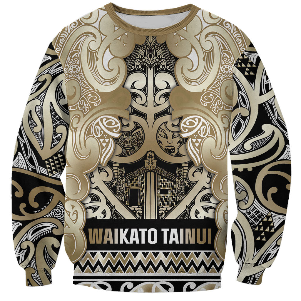 Aotearoa Iwi Waikato Tainui Sweatshirt Maori Wharenui House Tribal Pattern LT9 Unisex Light Gold - Polynesian Pride