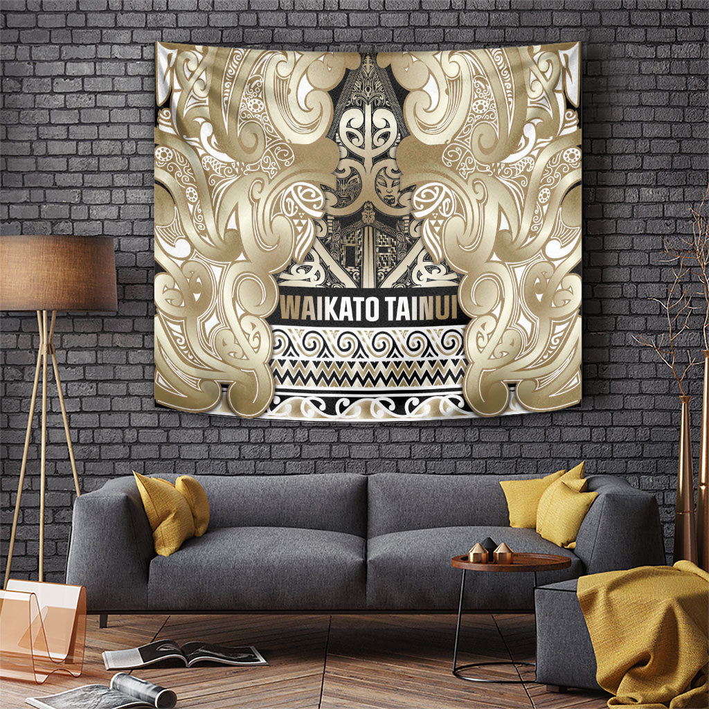 Aotearoa Iwi Waikato Tainui Tapestry Maori Wharenui House Tribal Pattern LT9 Light Gold - Polynesian Pride