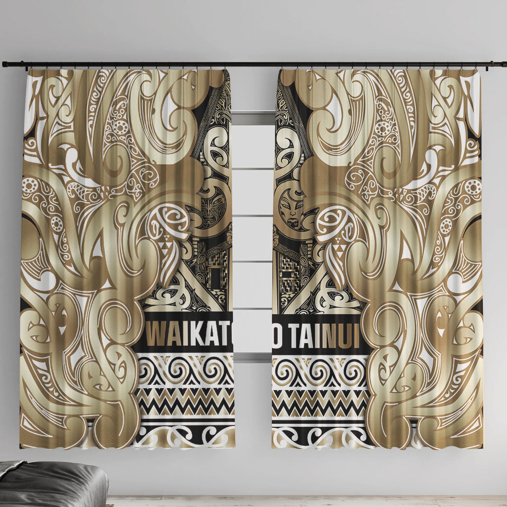 Aotearoa Iwi Waikato Tainui Window Curtain Maori Wharenui House Tribal Pattern LT9 With Hooks Light Gold - Polynesian Pride