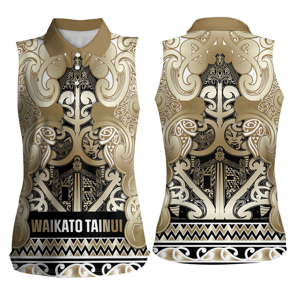 Aotearoa Iwi Waikato Tainui Women Sleeveless Polo Shirt Maori Wharenui House Tribal Pattern