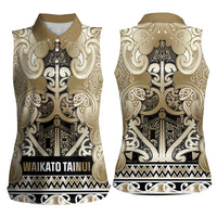 Aotearoa Iwi Waikato Tainui Women Sleeveless Polo Shirt Maori Wharenui House Tribal Pattern