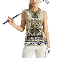 Aotearoa Iwi Waikato Tainui Women Sleeveless Polo Shirt Maori Wharenui House Tribal Pattern