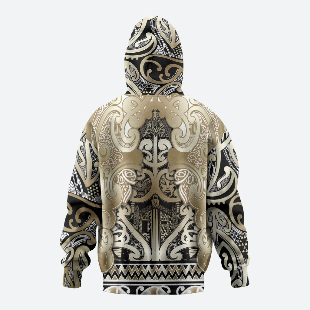 Aotearoa Iwi Waikato Tainui Zip Hoodie Maori Wharenui House Tribal Pattern