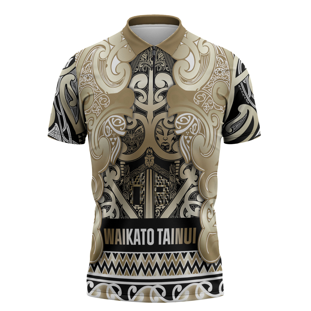 Aotearoa Iwi Waikato Tainui Zipper Polo Shirt Maori Wharenui House Tribal Pattern