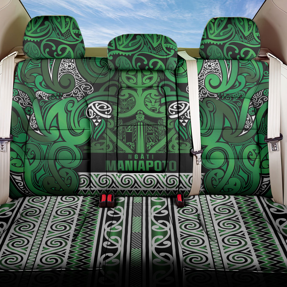 Aotearoa Iwi Ngati Maniapoto Back Car Seat Cover Maori Wharenui House Tribal Pattern LT9 One Size Dark green - Polynesian Pride