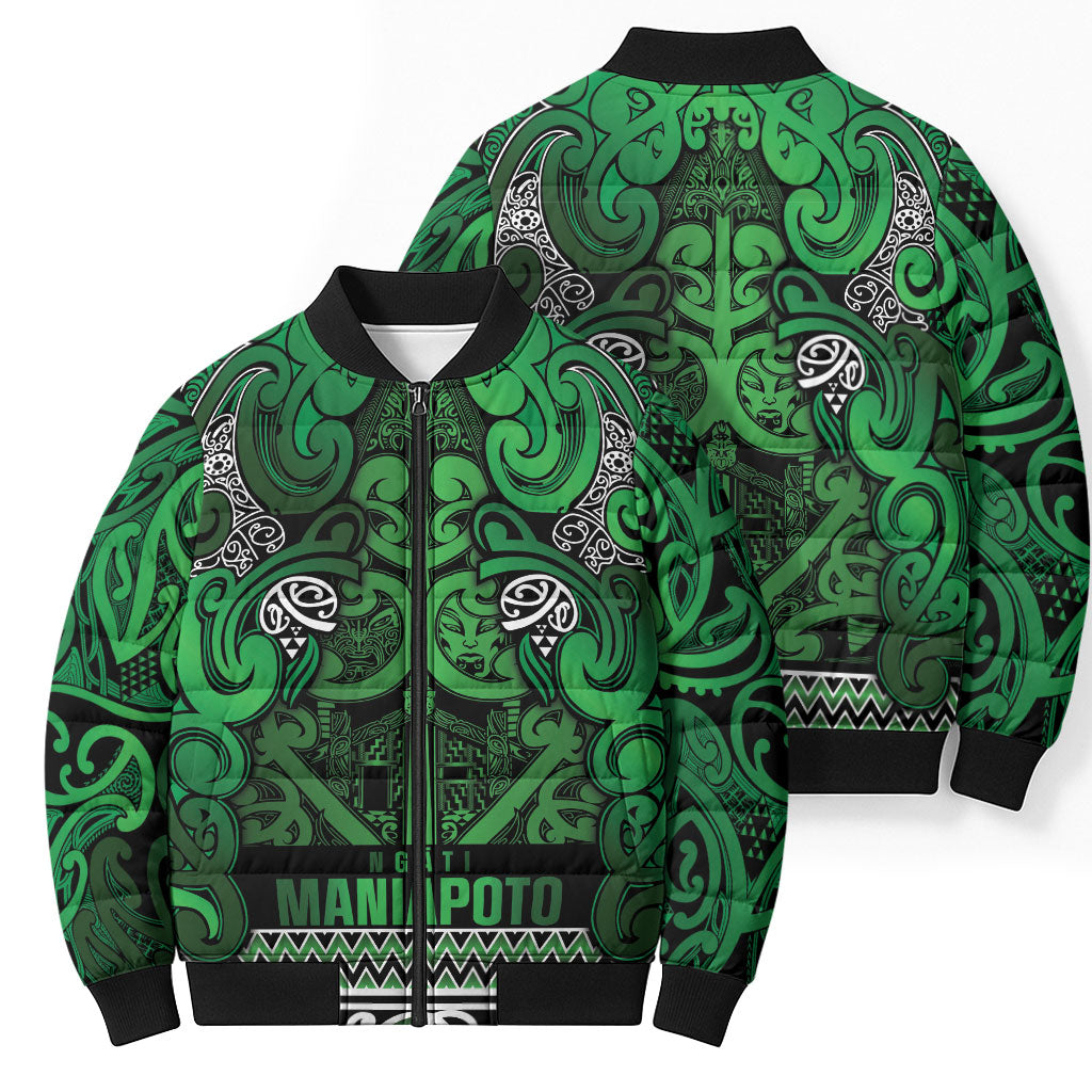 Aotearoa Iwi Ngati Maniapoto Bomber Puffer Jacket Maori Wharenui House Tribal Pattern
