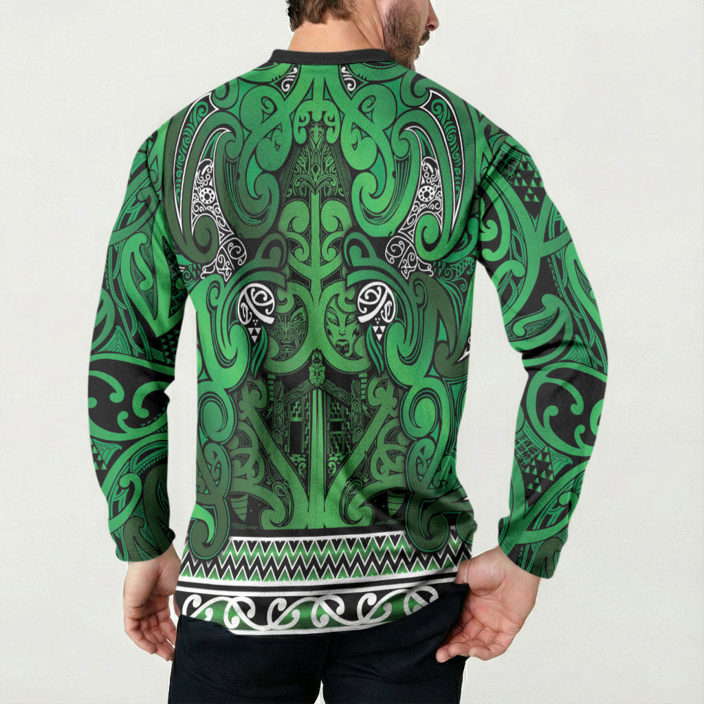 Aotearoa Iwi Ngati Maniapoto Button Sweatshirt Maori Wharenui House Tribal Pattern