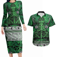 Aotearoa Iwi Ngati Maniapoto Couples Matching Long Sleeve Bodycon Dress and Hawaiian Shirt Maori Wharenui House Tribal Pattern