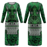 Aotearoa Iwi Ngati Maniapoto Couples Matching Long Sleeve Bodycon Dress and Hawaiian Shirt Maori Wharenui House Tribal Pattern