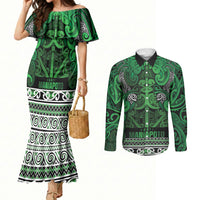 Aotearoa Iwi Ngati Maniapoto Couples Matching Mermaid Dress and Long Sleeve Button Shirt Maori Wharenui House Tribal Pattern