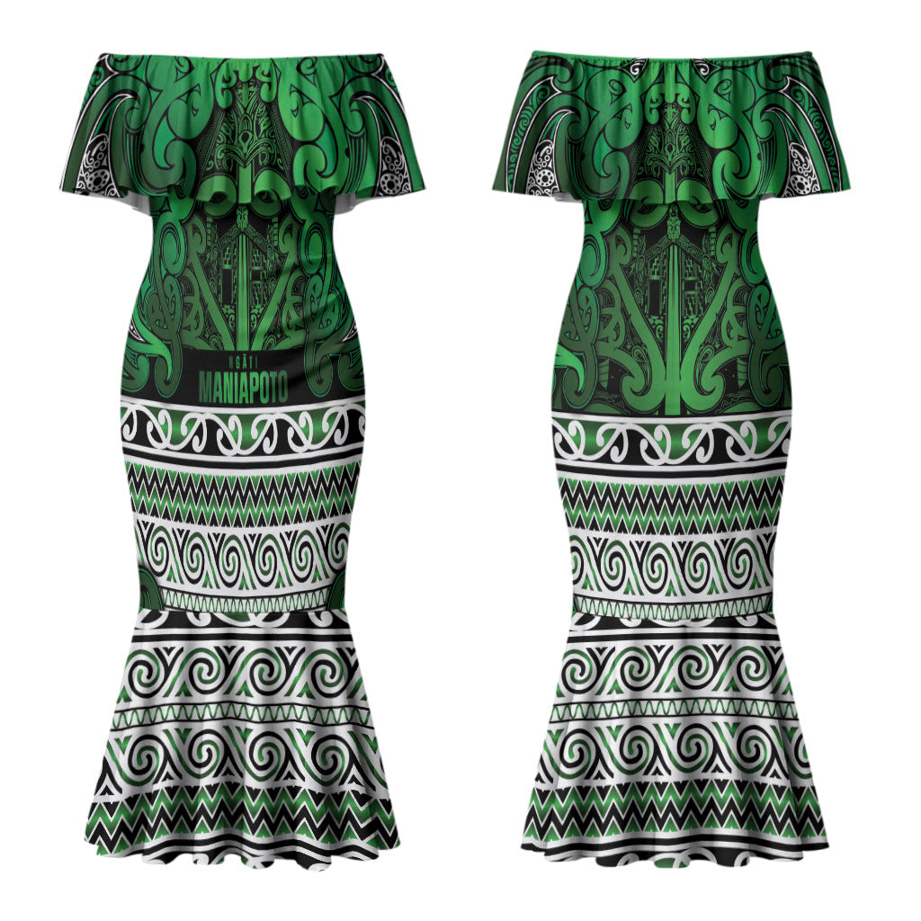 Aotearoa Iwi Ngati Maniapoto Couples Matching Mermaid Dress and Long Sleeve Button Shirt Maori Wharenui House Tribal Pattern