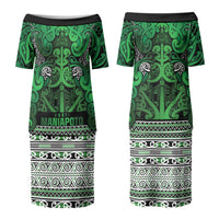 Aotearoa Iwi Ngati Maniapoto Couples Matching Puletasi and Long Sleeve Button Shirt Maori Wharenui House Tribal Pattern