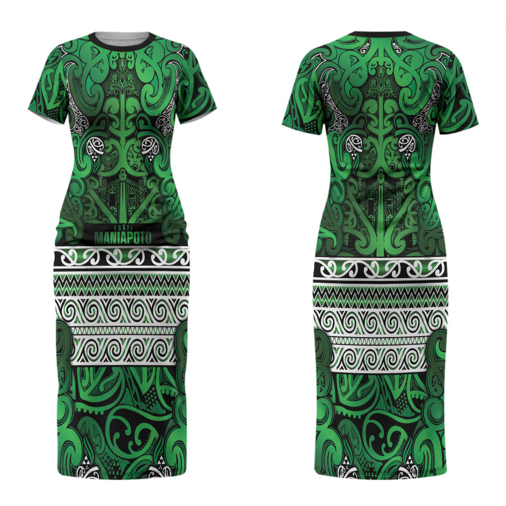 Aotearoa Iwi Ngati Maniapoto Couples Matching Short Sleeve Bodycon Dress and Hawaiian Shirt Maori Wharenui House Tribal Pattern
